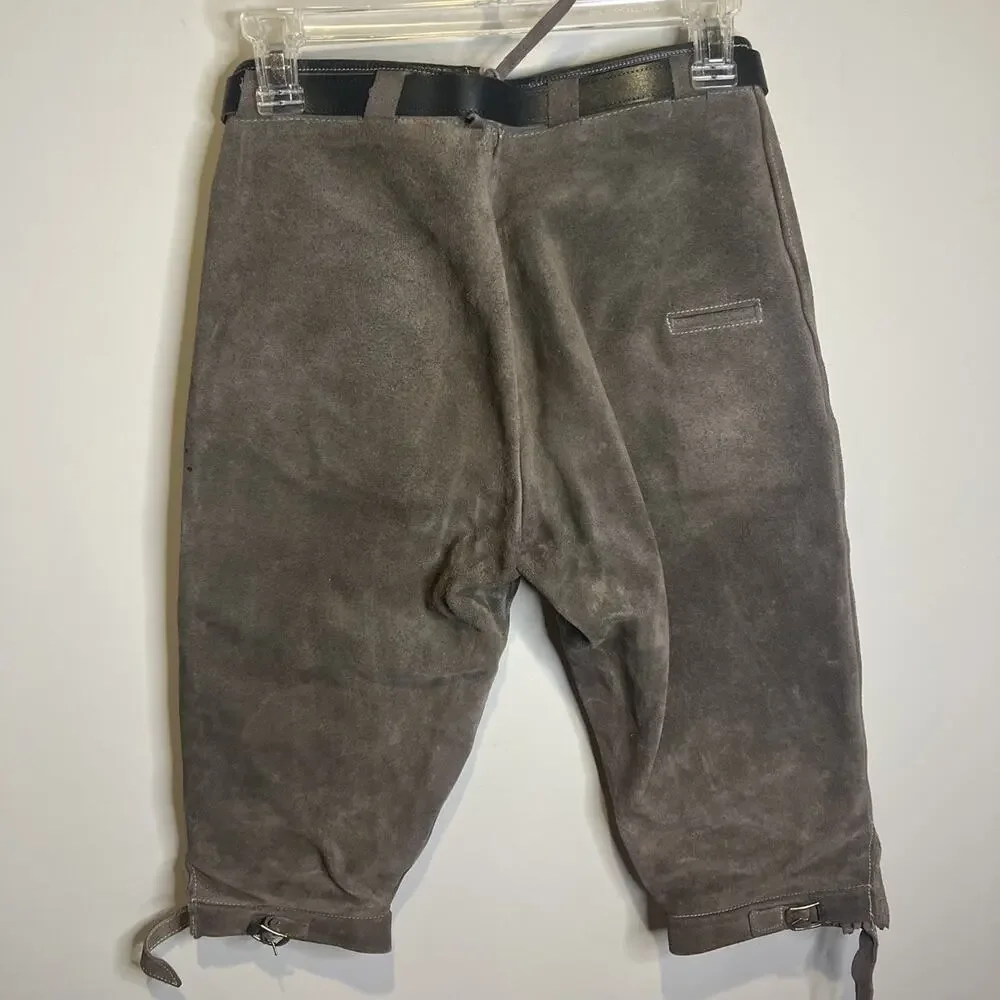 Vintage Echt Leder German Lederhosen Grey Suede Leather Breeches Mens Knickers